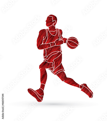 Basketball player running designed using grunge brush graphic vector © sila5775