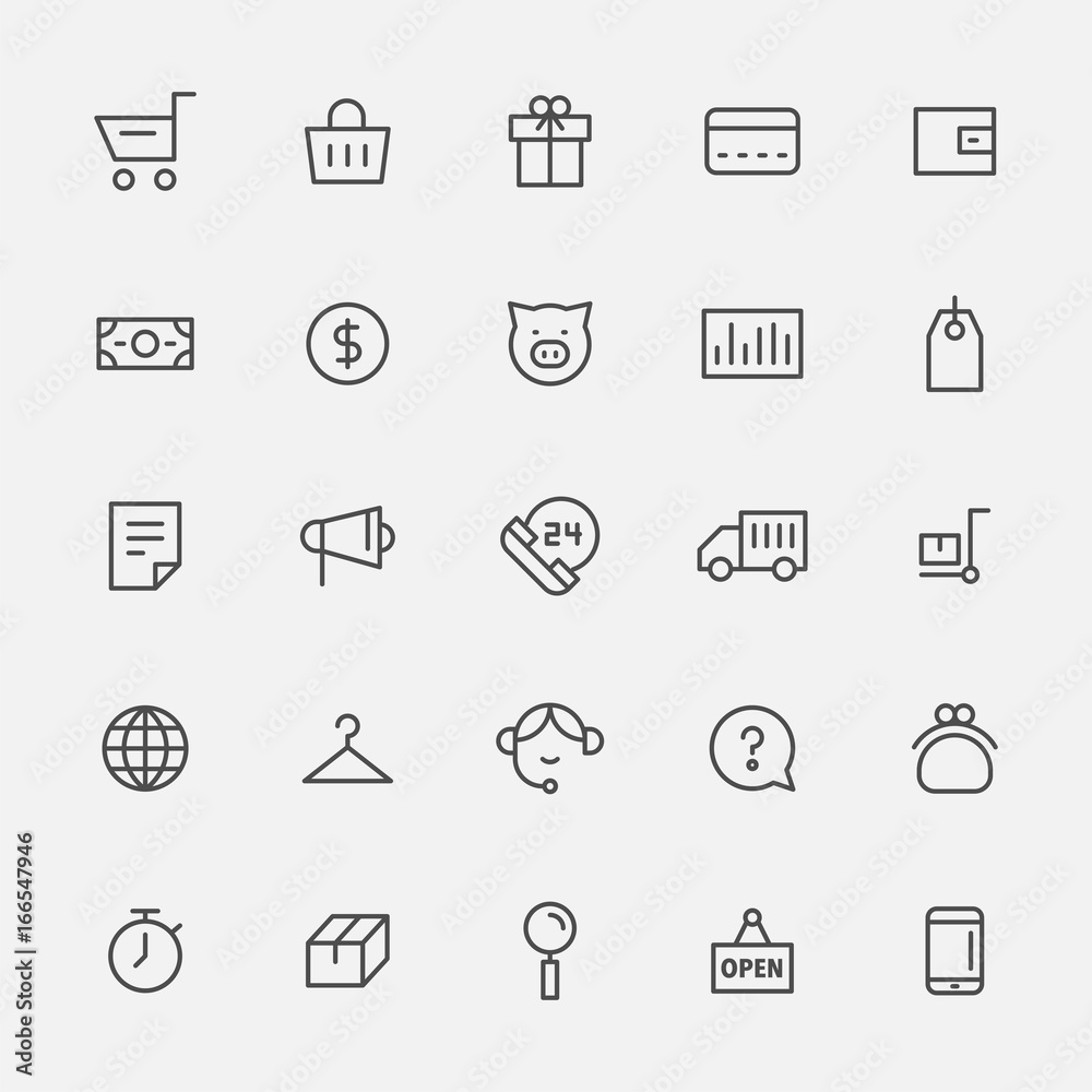 market icons vector flat design illustration set 