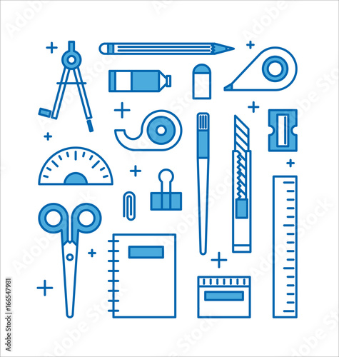 stationery icons vector flat design illustration set 