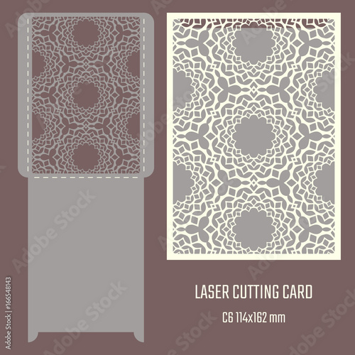 DIY laser cutting vector envelope. Wedding die cut invitation template. Cutout silhouette card. Scrapbook carved paperwork.