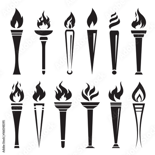 Vector of fire torch victory champion on white background. Flame icons set.