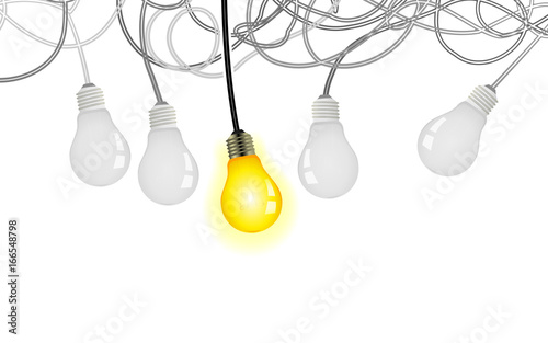 Simple idea vector illustration with light bulbs and tangled power cables