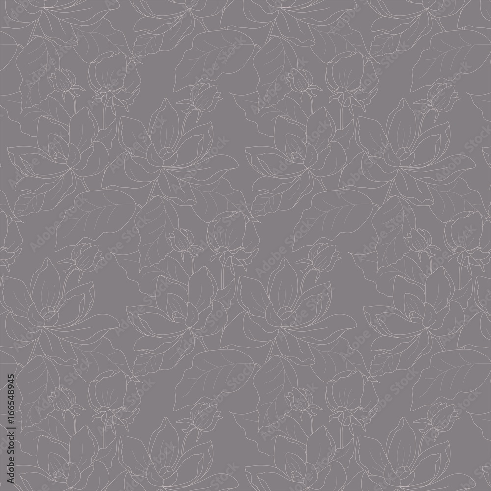 Сontour pattern with Rose on gray background	