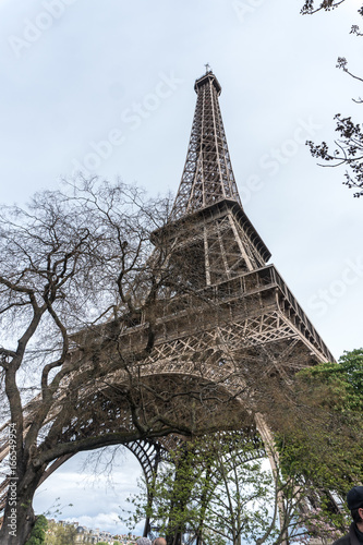 Paris, France - April 29, 2016: Eiffel Tower. Constructed from 1887–89 as the entrance to the 1889 World's Fair, it is a wrought iron lattice tower on the Champ de Mars in Paris