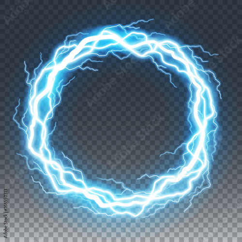 Ring of lightning and thunder bolt or electric, glow and sparkle effect