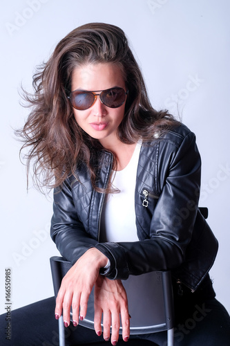 Girl, leather jacket