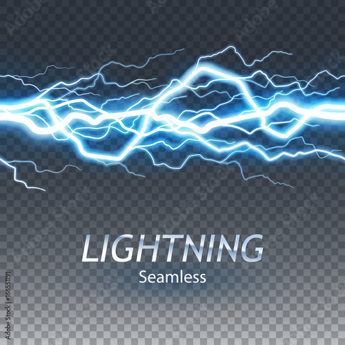 Seamless asset of lightning and thunder bolt or electric, glow and sparkle effect