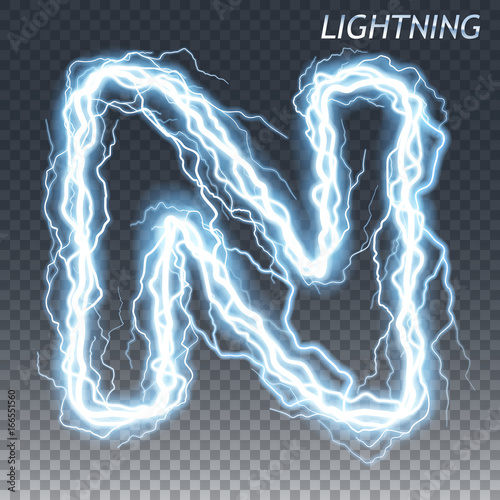 Lightning and thunder bolt or electric font, glow and sparkle effect