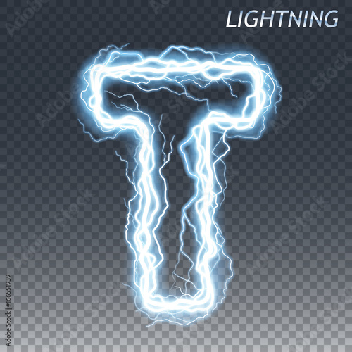 Lightning and thunder bolt or electric font, glow and sparkle effect