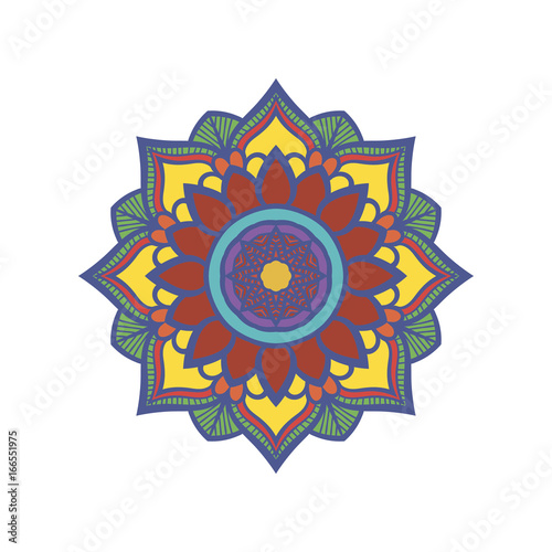 Flower colored ornamental decorative mandala. Vintage design element. Coloring book page. Islam, Arabic, Moroccan, Indian, Turkish, mystic, Pakistan, Chinese, Ottoman motifs. Abstract ornament