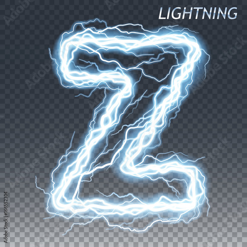Lightning and thunder bolt or electric font, glow and sparkle effect