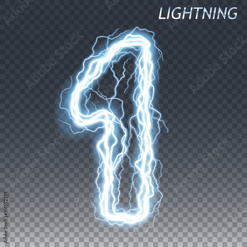 Lightning and thunder bolt or electric number, glow and sparkle effect