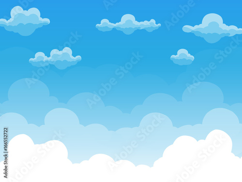 Group of clouds on blue sky, background of cartoon view, vector