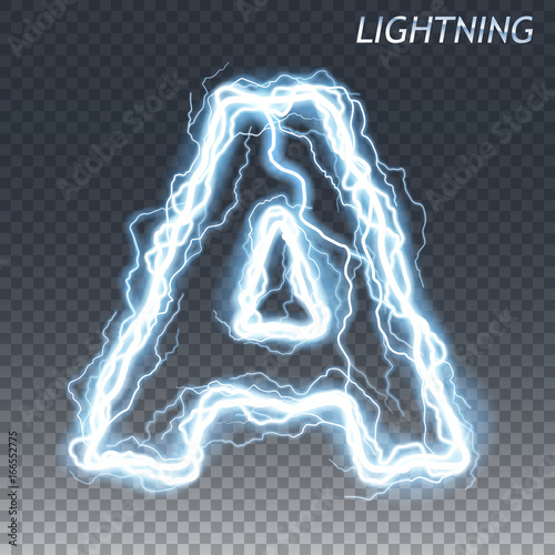 Lightning and thunder bolt or electric font, glow and sparkle effect