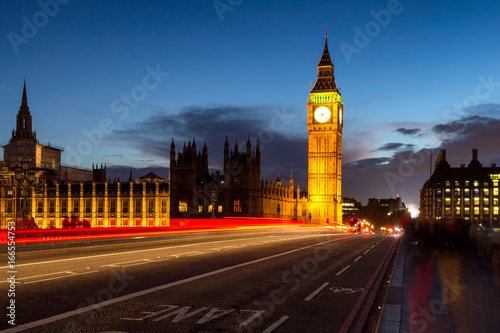 Big Ben and Westminster Bridge at dusk  London  UK