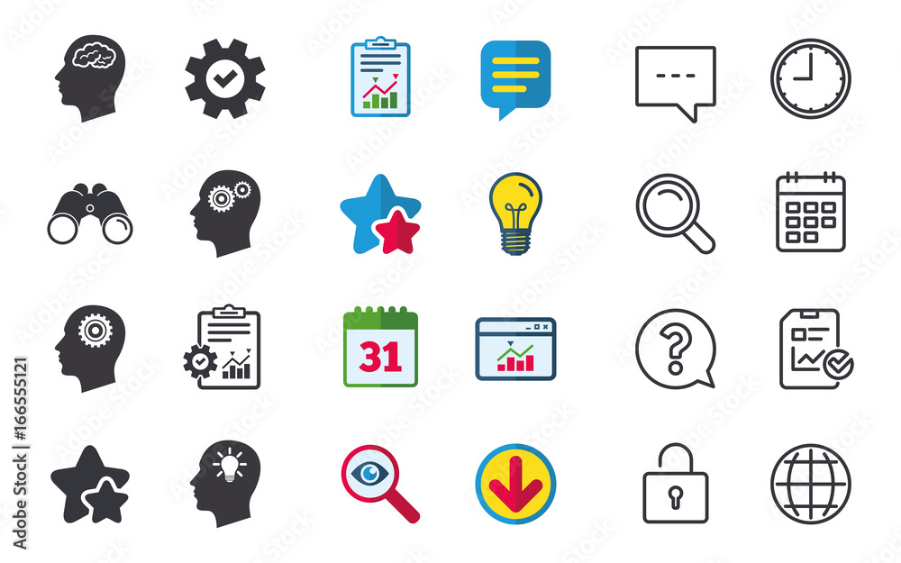 Head with brain icon. Male human symbols. Head with brain icon. Male human symbols.