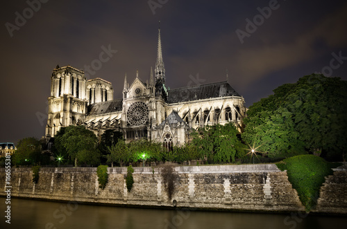Notre Dame Cathedral at dusk in Paris, France