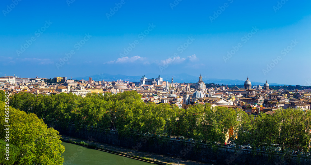 Panoramic view over the historic center of Rome, Italy from Castel Sant Angelo
