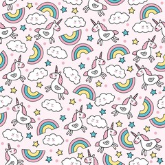 Fototapete Einhornmuster Einhörner und Regenbogen Kindermuster  © Daria