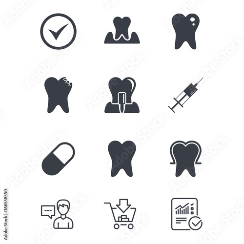 Tooth, dental care icons. Stomatology signs.