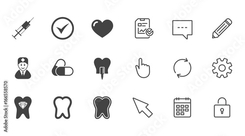 Tooth, dental care icons. Stomatology signs.