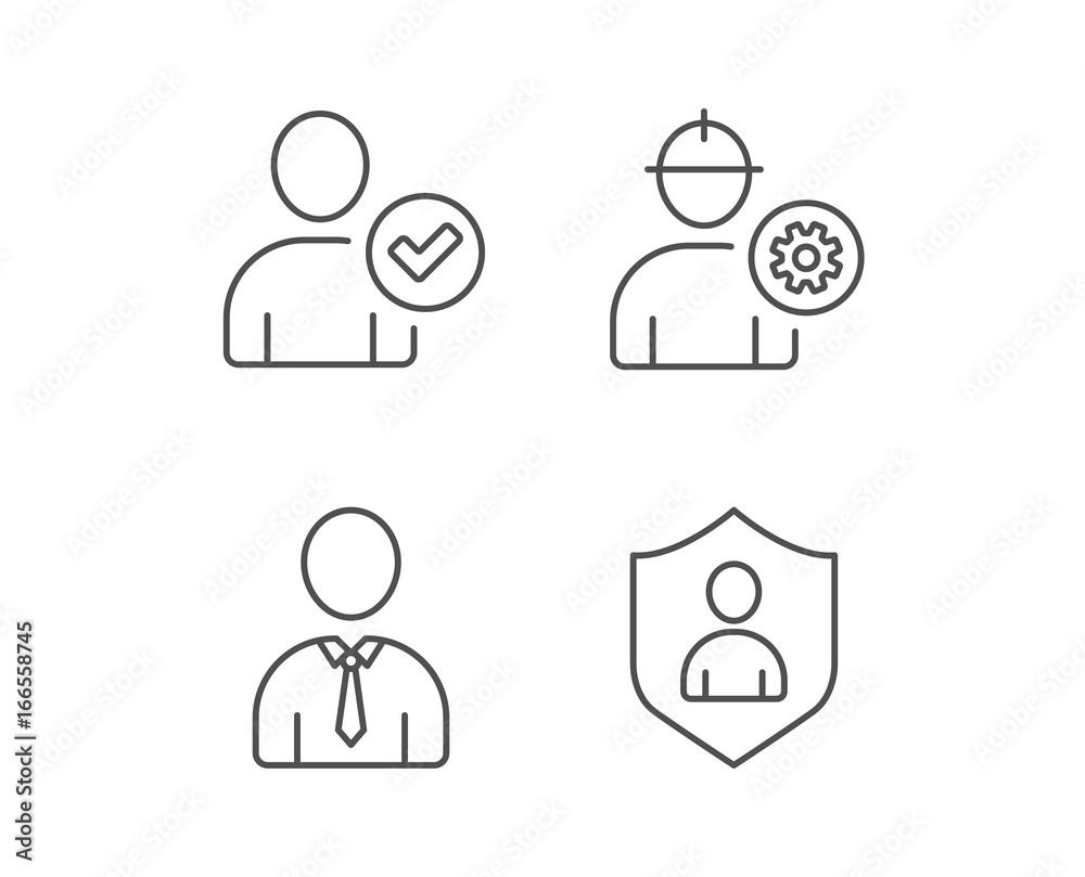 Check User, Engineer and Businessman line icons. Check User, Engineer and Businessman line icons.