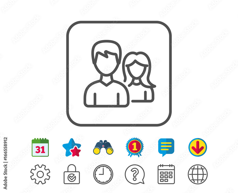 Couple line icon. Users or Teamwork sign. Couple line icon. Users or Teamwork sign.