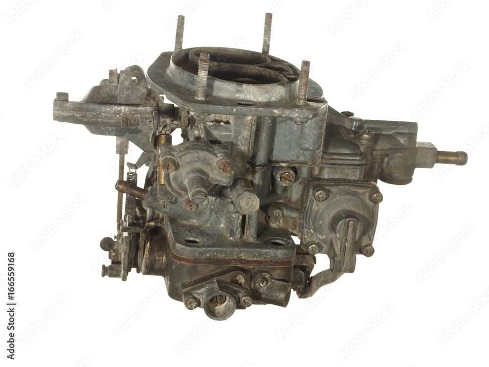Old worn carburettor from an old car isolated on white background. Old worn carburettor from an old car isolated on white background.