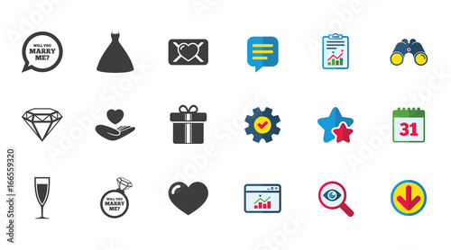 Wedding, engagement icons. Love oath letter.