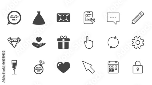 Wedding, engagement icons. Love oath letter.