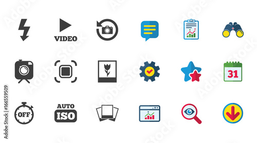 Photo, video icons. Camera, photos and frame.