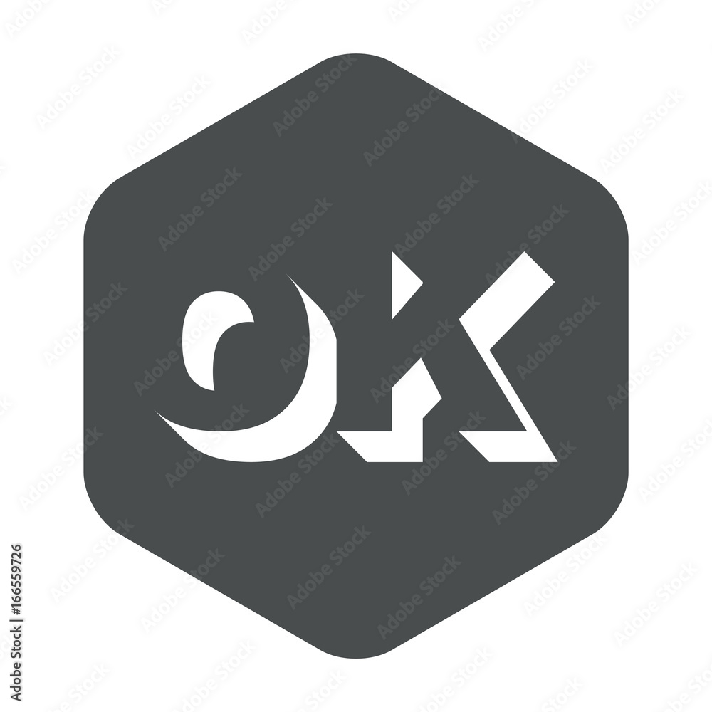 Icono plano OK espacio negativo en hexagono gris Icono plano OK espacio negativo en hexagono gris