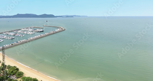 Aerial view image and atmosphere panorama beautiful view of peaceful ocean at Pattaya,Thailand.