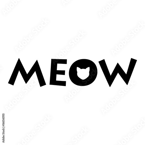 Logotipo MEOW con cabeza gato en o negro en fondo blanco