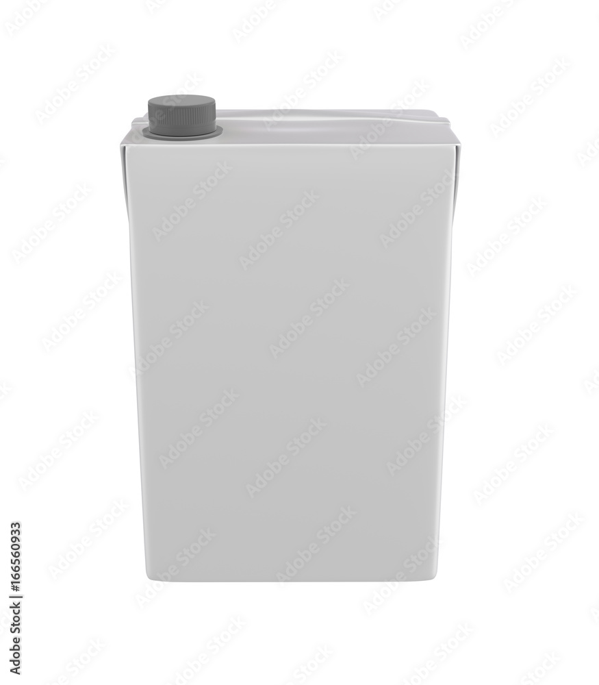 3D realistic render of milk, juice or cream carton. Grey lid. White background. Clipping path. Empty template for your design. Front side.