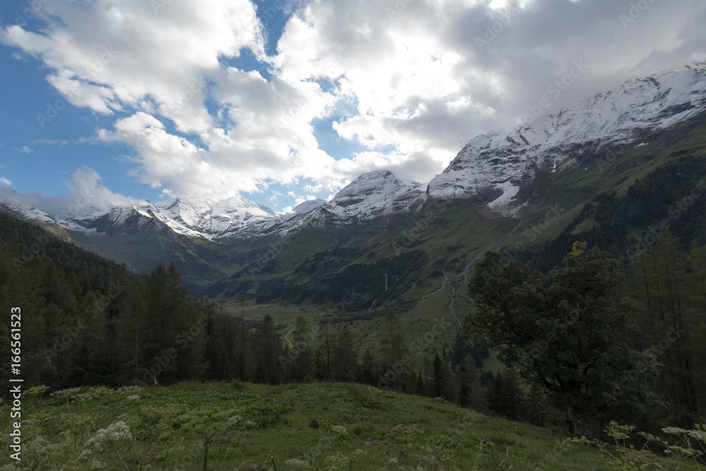 snowy mountains in summer in Austria