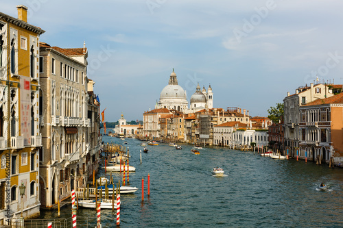 Boats at sunrise in venice, Beautiful view on Grand Canal in romantic Venice,Italy