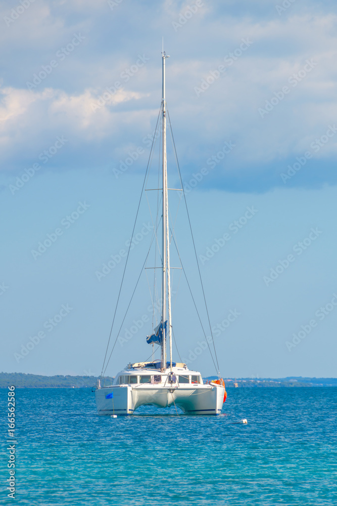 Naklejka premium Luxury sailing catamaran in open sea