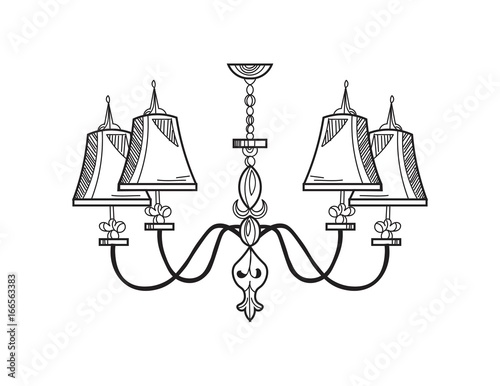 Rich Baroque Classic chandelier. Luxury decor accessory design. Vector illustration sketch