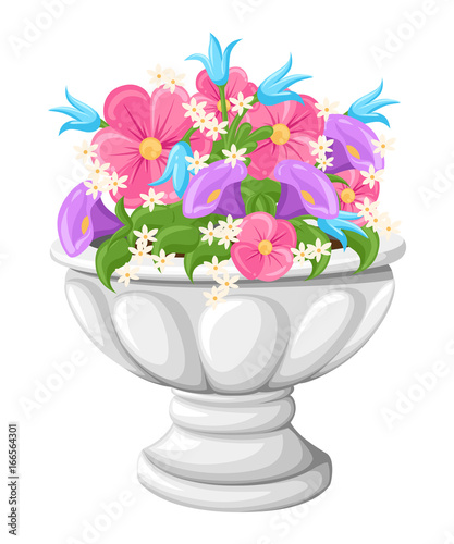 Flower in ceramic grey flowerpots for cultivation of plants. Clay pot in an isometry, isolated on a white background. Web site page and mobile app design vector element