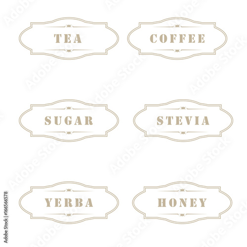 vector illustration set of vintage label with various products names on it