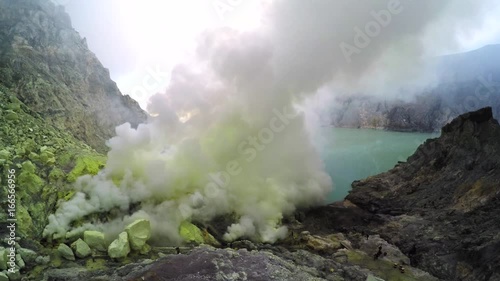 Kawah Ijen Volcano crater in Java, Indonesia aerial