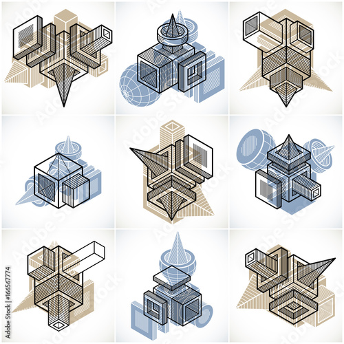 Collection of vector abstract different dimensional geometric shapes.