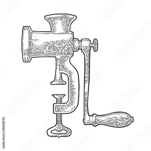 Meat grinder. Vector black vintage engraving