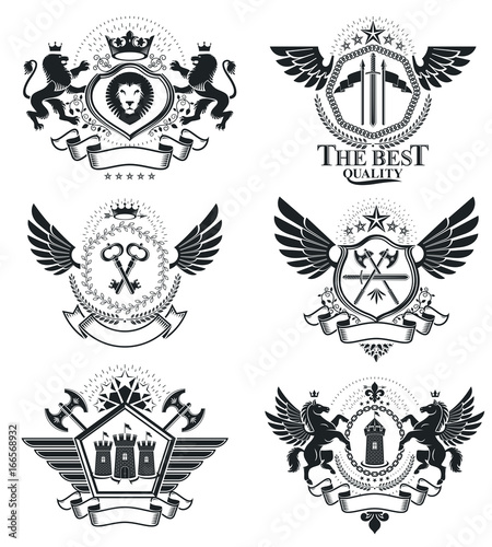 Heraldic Coat of Arms, vintage vector emblems. Classy high quality symbolic illustrations collection, vector set. © Sylverarts