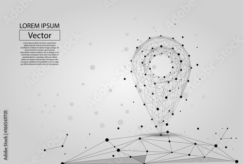 Abstract polygonal line and point pin on white background above the map. Vector business mash illustration.