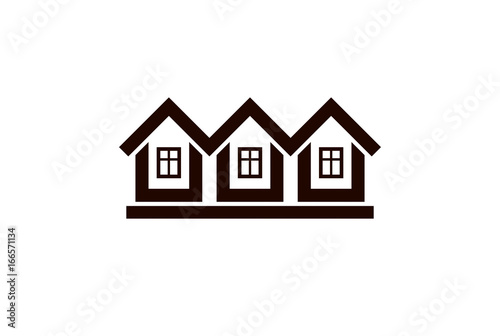 Abstract simple country houses vector illustration, homes image. Touristic and real estate idea, three cottages front view. Real estate business or property developer corporate theme.