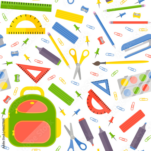 Vector seamless pattern with school stationery items