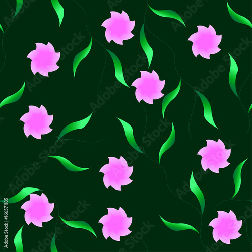 Seamless water flowers pattern on green background