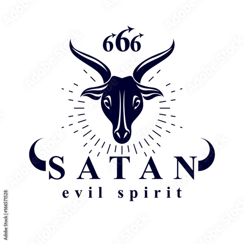 Vector graphic emblem of horned goat head made with 666 number as the illustration of Lucifer.